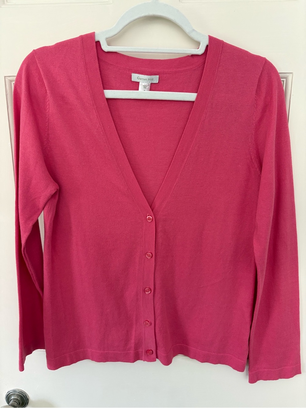 Garnet Hill Bright Pink V-Neck Button Cardigan